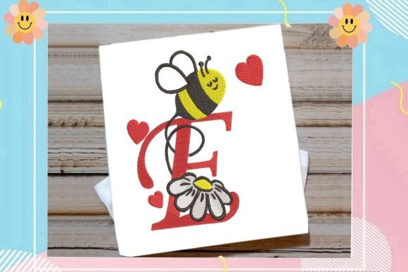 Cute Bee E Letter Monogram: A Playful Touch for Personalized Embroidery