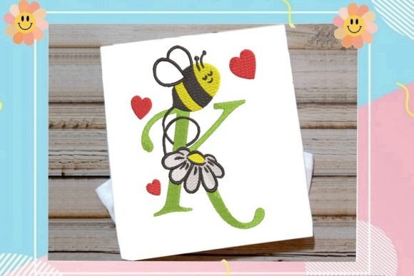 Cute Bee K Letter Monogram: A Playful Embroidery Design for Etsy Sellers