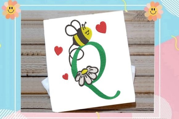 Cute Bee Q Letter Monogram: A Playful Touch for Custom Embroidery