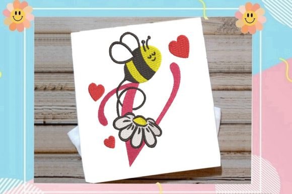 Cute Bee V Letter Monogram: A Playful Touch for Etsy Embroidery Sellers