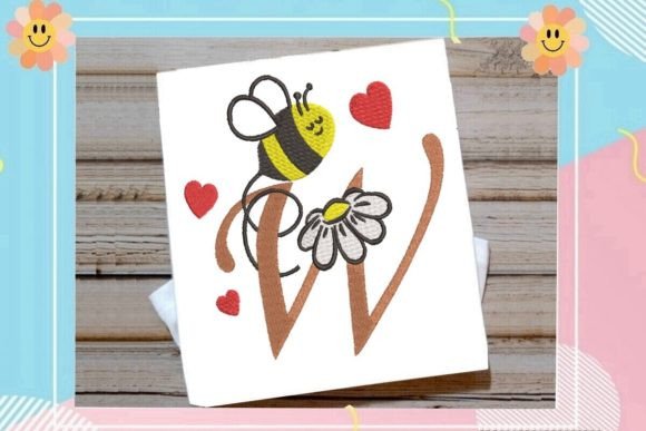 Cute Bee W Letter Monogram: A Playful Touch for Seasonal Embroidery Projects