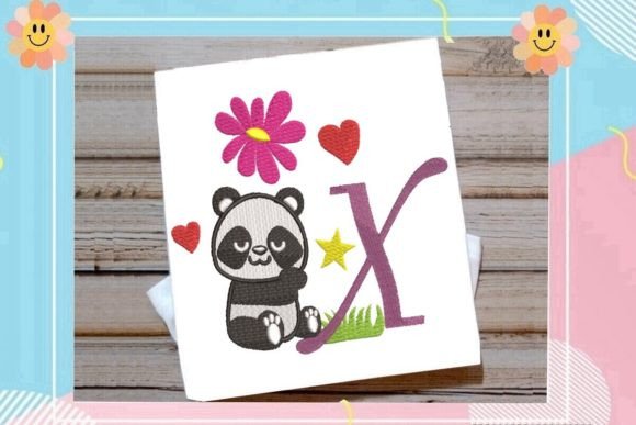 Cute Panda Monogram X Letter for Etsy & Small Shop Embroidery