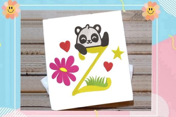 Cute Panda Monogram Z Letter for Etsy & Small Shop Embroidery