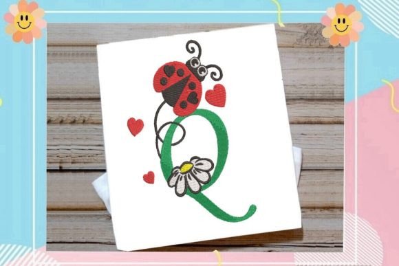 Ladybug Q Letter Monogram: A Seasonal Embroidery Gem